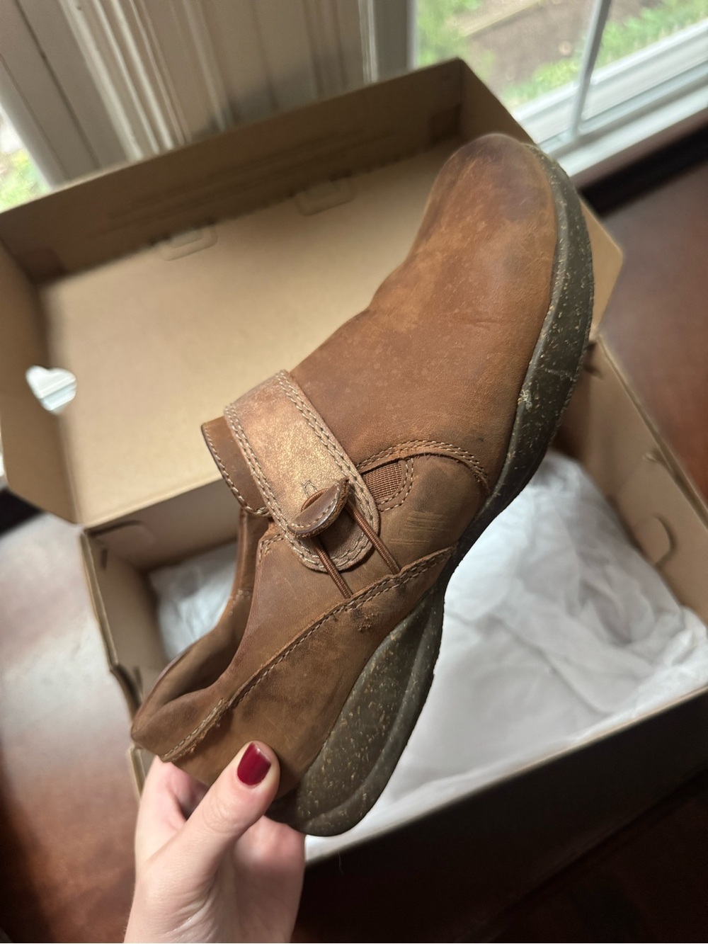 Clarks Roseville Dot Brown Leather Slip-On Shoe, Women’s 7